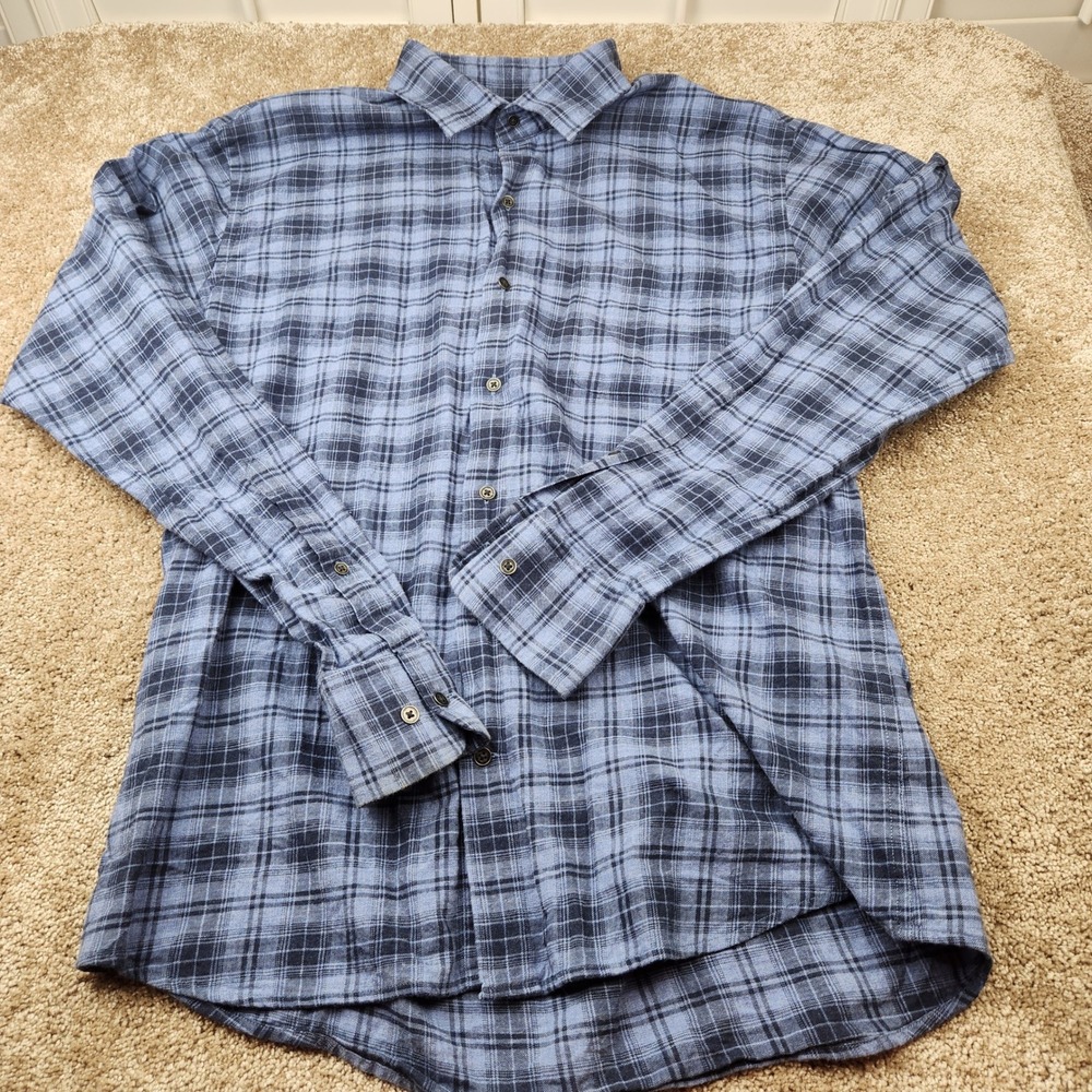 Peter Millar Mens Medium Blue Plaid Pajama Cotton Long Sleeve Button Down Shirt